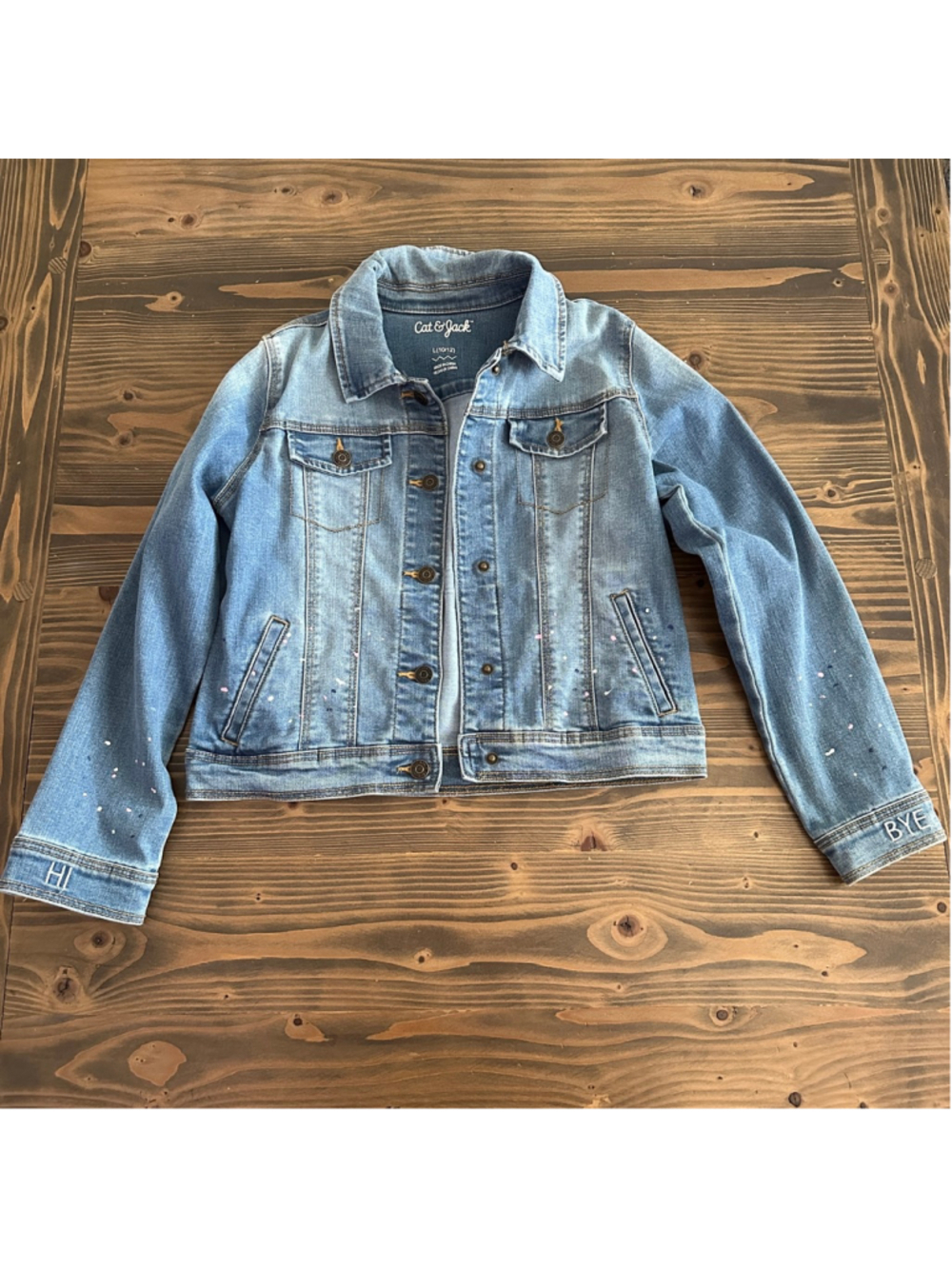 Cat & Jack Girls Jean Jacket Paint Splatter Size L 10/12 Artsy Y2K